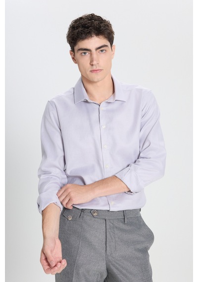Ac&Co / Altınyıldız Classics Erkek Grı Beyaz %100 Pamuk Slim Fit Dar Kesim Klasik Yaka Kareli Gömlek