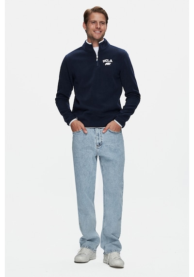 Ucla Cornıng Koyu Lacivert Yarım Fermuarlı Nakışlı Polar Standard Fit Erkek Sweatshirt Koyu Lacivert