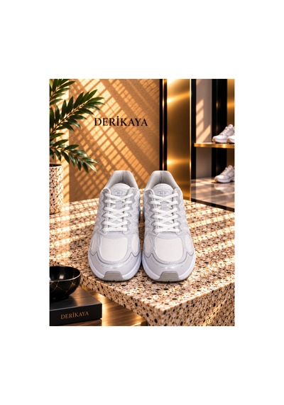 Derikaya Kadın Beyaz Bağcıklı Düz Taban Günlük Sneaker Ayakkabı