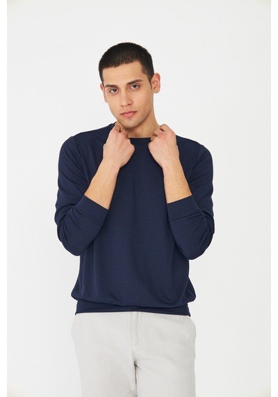 White Stone Lacivert Basic Bisiklet Yaka Erkek Sweatshirt Laci