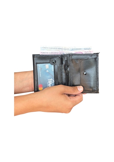 Premium Serisi Lüks Deri Özel Üretim Dikey Klasik Bozuk Para Bölmeli Erkek Cüzdanı Siyah