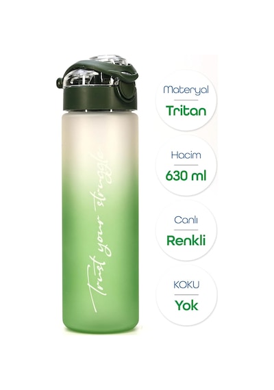 Tr Su Matarası Tritan Geniş Ağız Su Şişesi Gradient Type Spor Matarası Suluğu Bpasız 630 Ml Yeşil 0111 Diğer