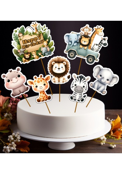 7parça Safari Orman Hayvanları Büyük Pasta Kürdanı Pasta Süsü