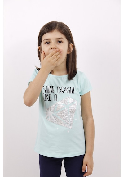 Toontoy Kids Toontoy Kız Çocuk Elmas Taş Nakışlı Tişört Mint Yeşili