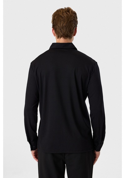 Backandbond Regular Fit Küba Yaka Siyah Örme Gömlek