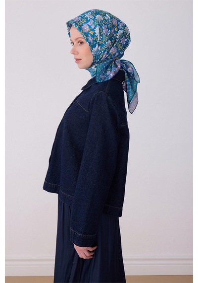 Belli İpek Eşarp - 4314-52 Mavi Twill