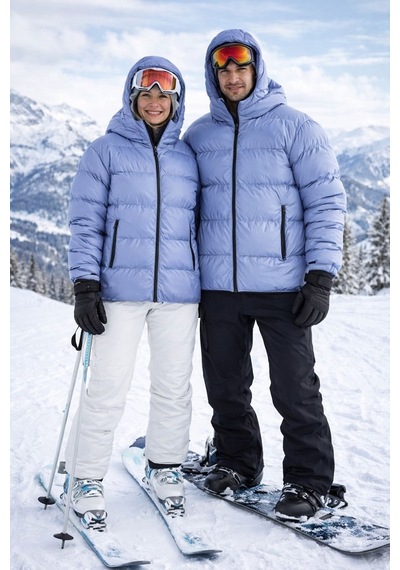 Pantoloncu Ali Unisex Şişme Mont Kapüşonlu Kayak Montu Su Geçirmez Kışlık Mavi