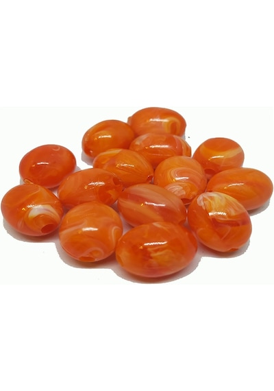 Sazan Dip Yemi Oval Boncuk Ebruli Kırmızı 14 Mm(Dar Delik)30 Adet