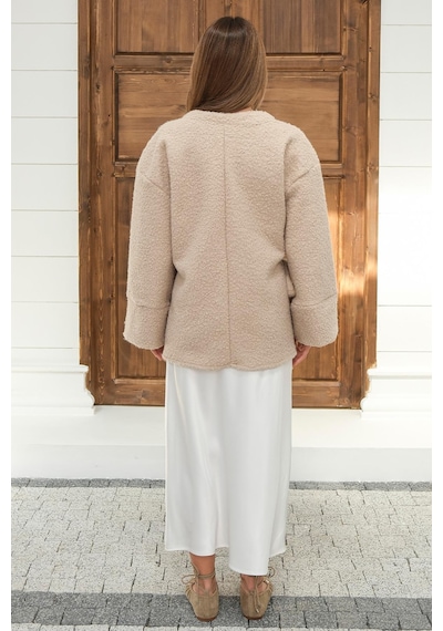 Olcay Önü Bağlamalı Buklet Kimono Ceket Taş 8265