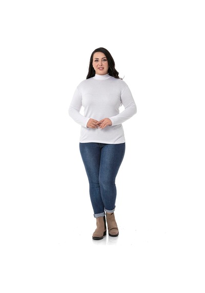 Disentis Büyük Beden Yarım Balıkçı Uzun Kollu Viskon Beyaz Body Beyaz