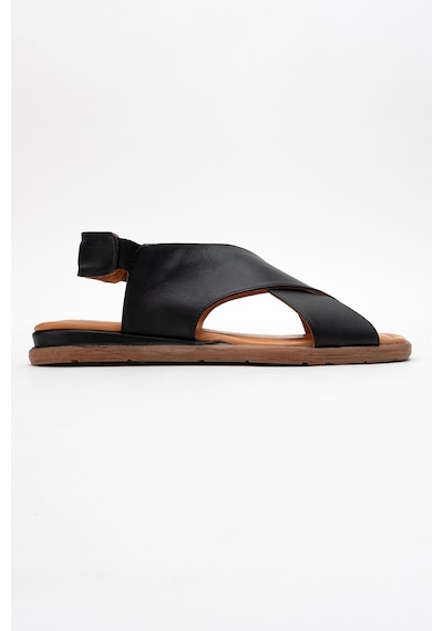 Luvishoes 706 Hakıkı Derı Sıyah Cılt Kadın Sandalet Siyah