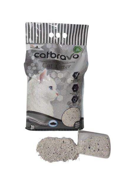 Catbravo Doğal Bentonite- Süper Topaklanan Aktif Karbonlu Kedi Kumu 10 Lt