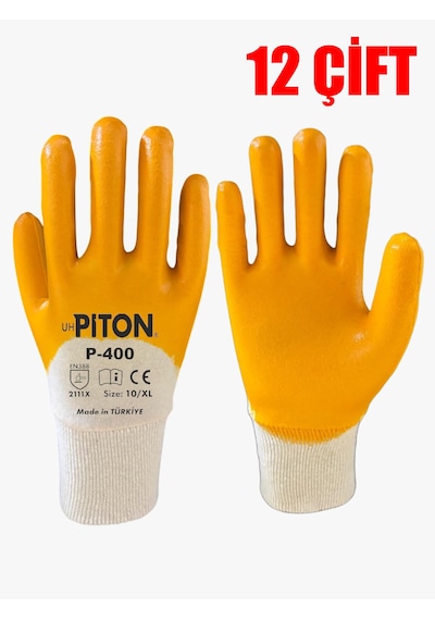 Piton P400 Gold 3/4 Nitril Kaplı Pamuk Örgü İş Eldiveni 12 Adet/çift