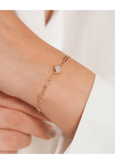 Debora Jewelry 14 Ayar Altın Pembe Kuvars Ataç Zincir Bileklik