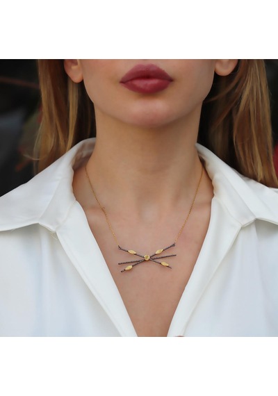 Flora Oksitli Gold Kaplama Gümüş Kolye Gümüş
