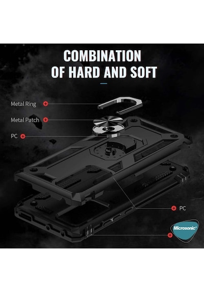 Xiaomi Mi 12 Lite İçin Kılıf Military Ring Holder Siyah Mi 12 Lite İle Uyumlu Kılıf - Siyah