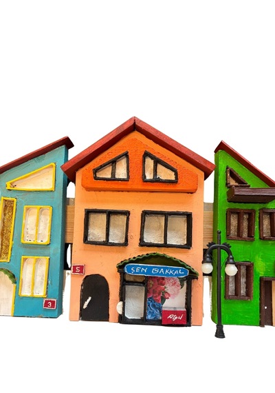 Mahalle Ahşap Anahtarlık Çok Renkli