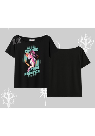 Startmore Startmore Kayık Yaka Tshirt Oversize Anime Kız Desenli Japon Stil Siyah