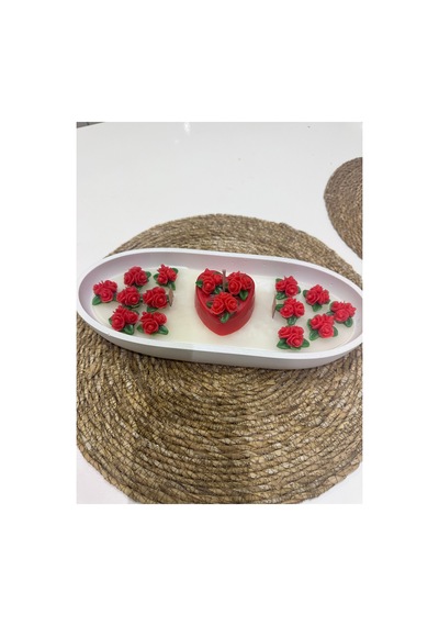 Sevgililer Günü Mum 30x15 Cm Tabak Kırmızı