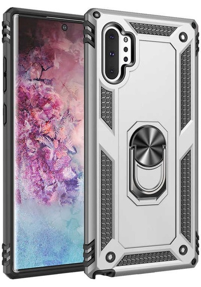 Samsung Galaxy Uyumlu Note 10 Plus Kılıf Sert Silikon Yüzüklü Stand Özellikli Kapak
