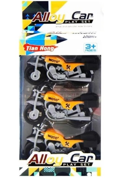 Die Cast 3 Lü Motorsiklet Seti Sarı