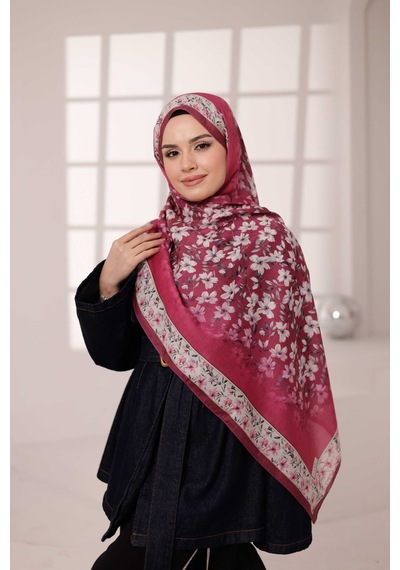 Mimiyum Flora Desen Soft Şal Vişne