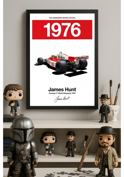 James Hunt 1976 Siyah Ahşap Çerçeveli Poster, Dekoratif Formula 1 Duvar Tablosu