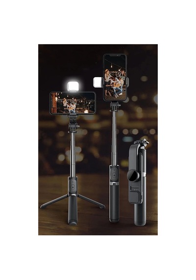 Led Işıklı Selfie Çubuğu Bluetooth Kumandalı Kablosuz Tripot Selfie Monopod Selfie Stick Siyah Bayi Depom
