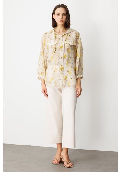 On Oversize Kapüşonlu Çiçekli Kadın Gömlek - Minimalist Stil - 3/4 Kol Asit