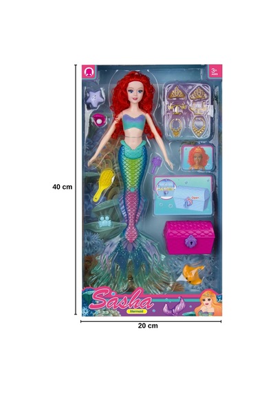 Sasha Deniz Kızı Oyuncak Bebek - Aksesuarlı, Taraklı, Hazine Sandıklı Büyük Set 40 Cm L