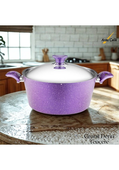 28 Cm Granit Derin Tencere Çelik Kapak - Violet Violet