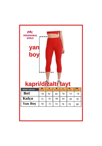 Missmaral Kadın Kapri Tayt Kırmızı Diz Altı Yüksek Bel Toparlayıcı Dar Paça Karyoka Dikiş Detaylı Capri 1020 Kırmızı