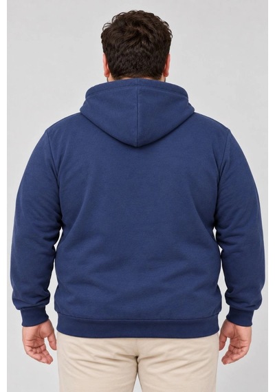 Ertaştrendstore Erkek Battal Büyük Beden Üç İplik İçi Şardonlu Kapüşonlu Kanguru Cepli Kışlık Sweatshirt - Lacivert Çok Renk