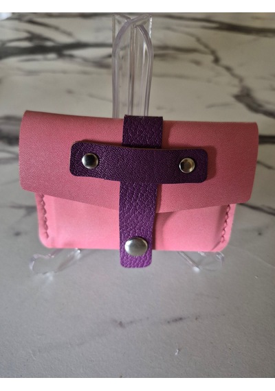 Gogo Bıttırıbızdık Cüzdan Kartlık Hakiki Deri El Yapımı Mor - Pembe