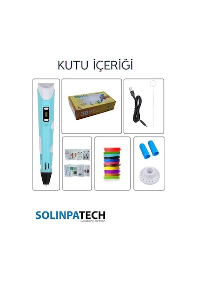 Mavi 3D Kalem 3D Pen Yazıcı Kalem | 20 Adet 5 Metre (Toplam 100 Metre) Filament + USB KABLO