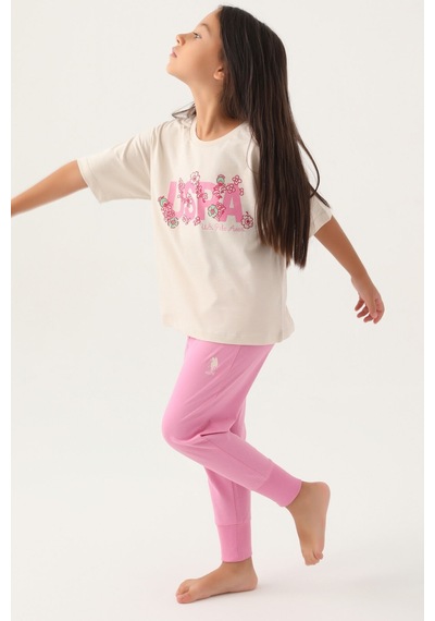 U.s. Polo Assn Lisanslı Daisy Bej Kız Çocuk Pijama Takımı 5274-43085 Bej