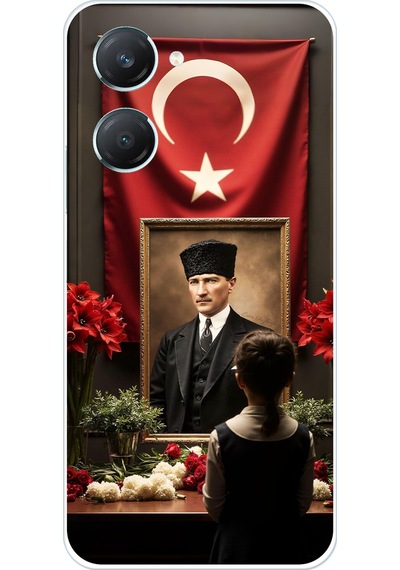 Vivo Y18 Uyumlu Atatürk Türk Bayrağı Tablo Baskılı Silikon Kılıf Renkli