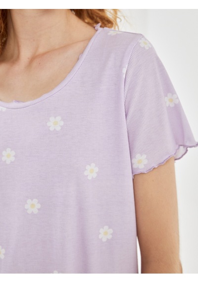 Lcw Young Lila Bisiklet Yaka Çiçekli Kadın Şortlu Pijama Takımı