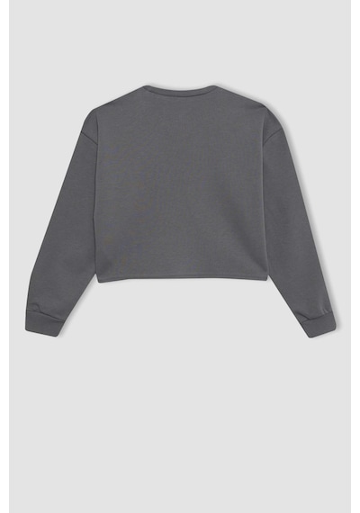 Defacto Kız Çocuk Baskılı Crop Bisiklet Yaka  Sweatshirt Askılı Atlet 2'li Takım B2517A823WNGR449 Gri