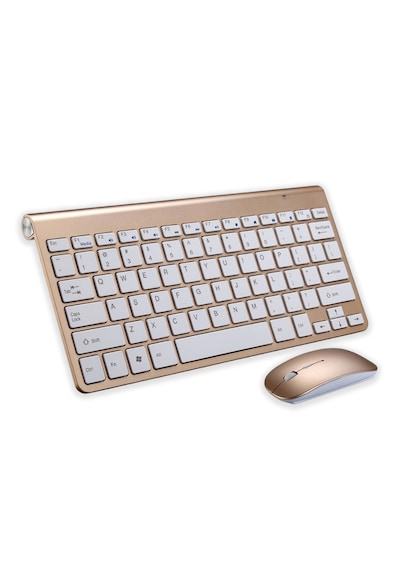 Premium Gold Klavye Mouse Seti - Sessiz Kablosuz Mini - Altın Serisi Optik