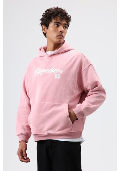 Vamos Oversize Baskılı Kapüşonlu Hoodie Somon