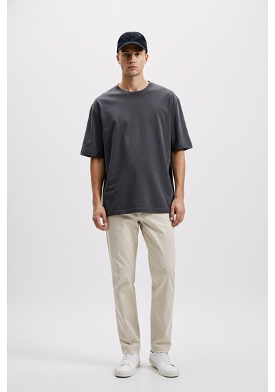 Erkek Oversize Basic Tişört Unisex %100 Pamuk Rahat Kalıp Gri