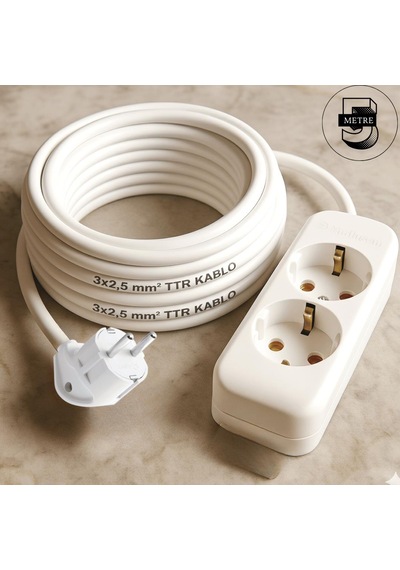 Acaroğlu - 5 Metre 3x2,5mm² Ttr Kablo İkili Uzatma Grup Priz 5