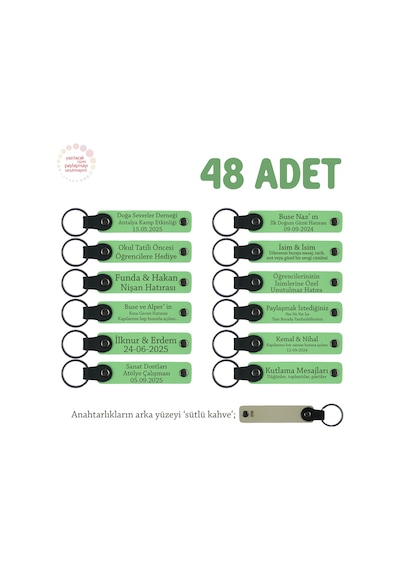 Ahşap Oyuncak Atölyesi Katılımcılarına 48'li Set, Kişisel Mesajlı Anahtarlık, Fıstık Yeşil & S Kahve