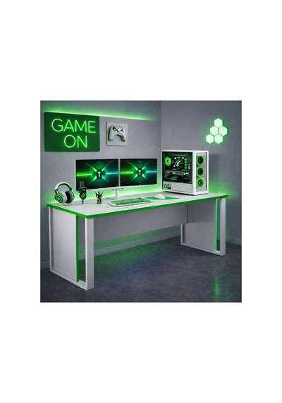 Trex Oyuncu Masası Gaming Bilgisayar Masası Geniş Çalışma Alanlı Modern Pc Masası Beyaz Yeşil Trex Oyuncu Masası Gaming Bilgisayar Masası Geniş Çalışma Alanlı Modern Pc Masası Beyaz Yeşil