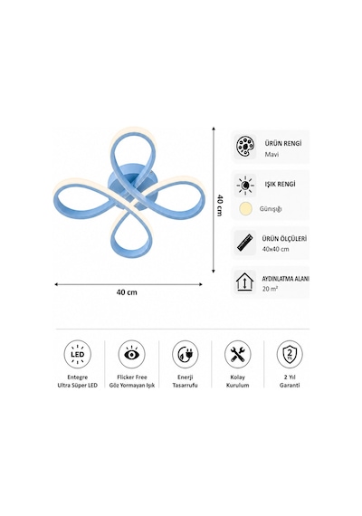 AvizeGO Saren Led Plafonyer Avize Çocuk Odası Günışığı Açık Mavi
