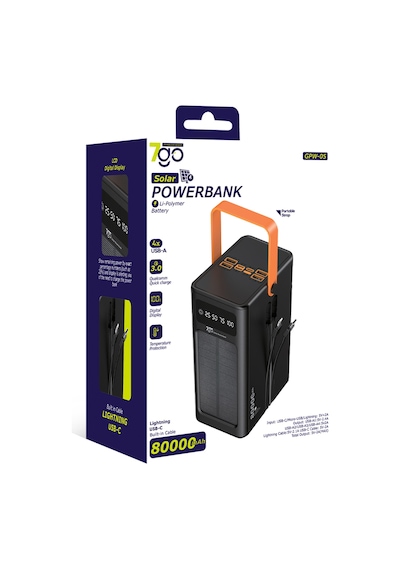 7go Gpw-05 80.000mah Solar Powerbank 4xusb-a, Qualcomm 3.0 Hızlı Şarj, Dahili Lightning & Usb-c Ka Siyah