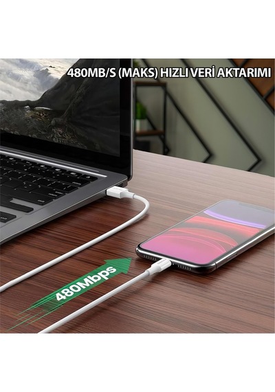 Nicepro Npo UTL12 60 W 1.2 M Tpe USB To Lightning Hızlı Şarj Ve Data Kablosu