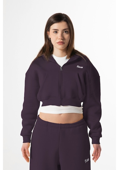 Flaw Nakışlı Zip Crop-28833 Mürdüm