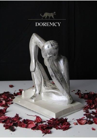 Doremcy Dekoratif Siyah Düşünen Adam Polyester Ev Ofis Hediyelik Döküm Biblo Beyaz